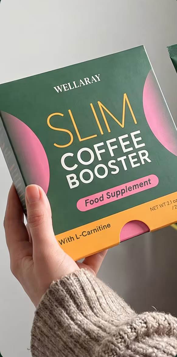Hand holding the Wellaray Slim Coffee Booster box